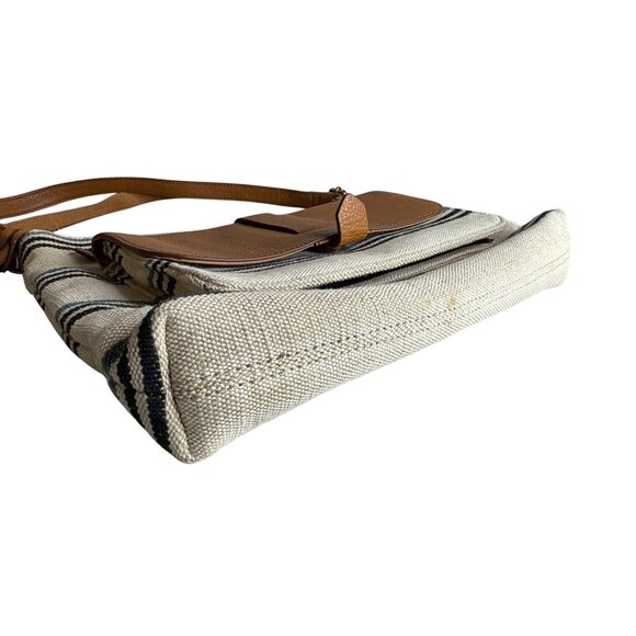 Fossil  Striped Fabric Brown Leather Trim Crossbody Shoulder Bag - Picture 8 of 9